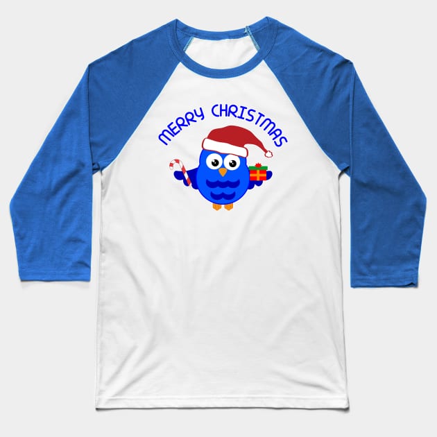 Merry Christmas Owl Baseball T-Shirt by Scar